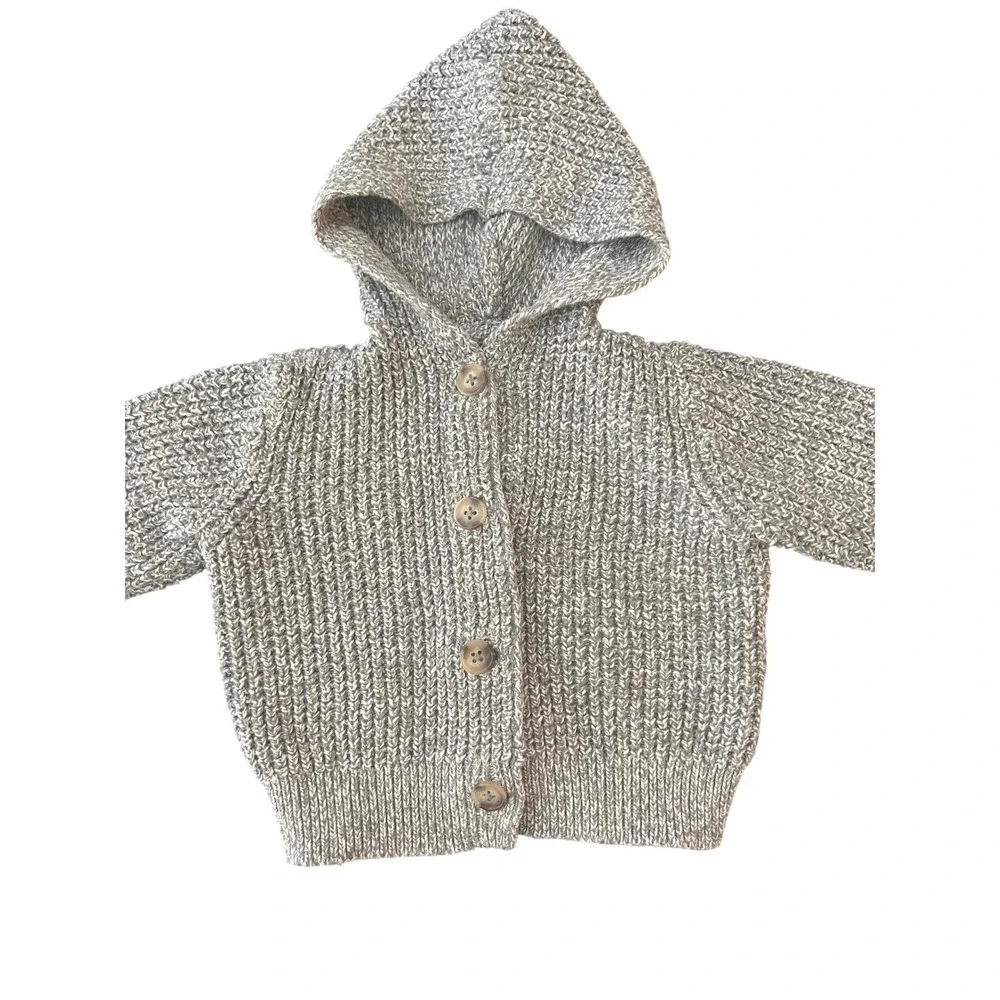 Old Navy Baby Hooded Cardigan Sweater Heather Grey Marl 6-12M (0957)